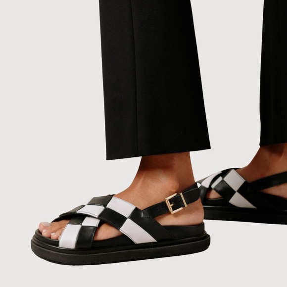 ALOHAS MARSHMALLOW SCACCHI LEATHER CHECKERED SANDALS BLACK & WHITE | 38 7 - 7.5 - Picture 2 of 3